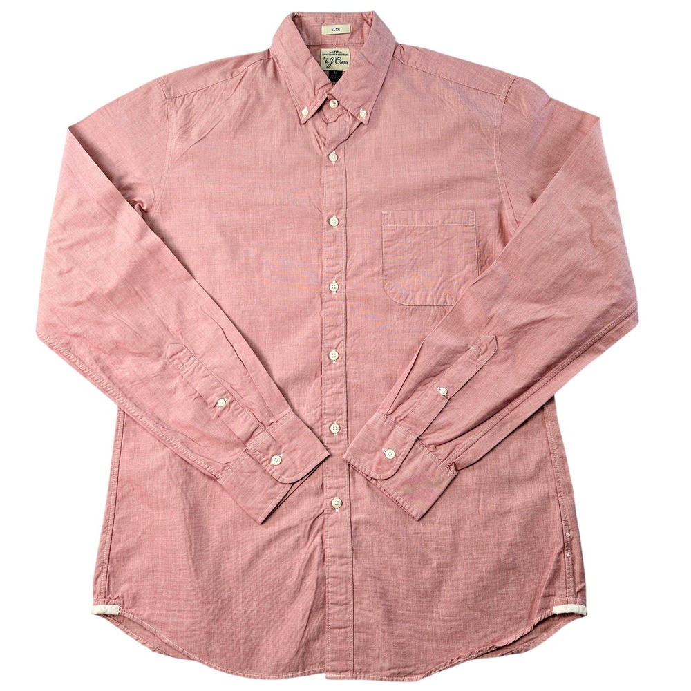 J.CREW Shirt Mens M Pink Long Sleeve Button Up Chambray Slim Pockets‎ Cotton